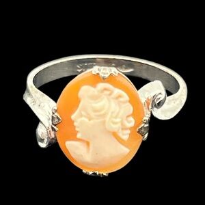 Cameo sterling silver lady silhouette ring vintage size 7